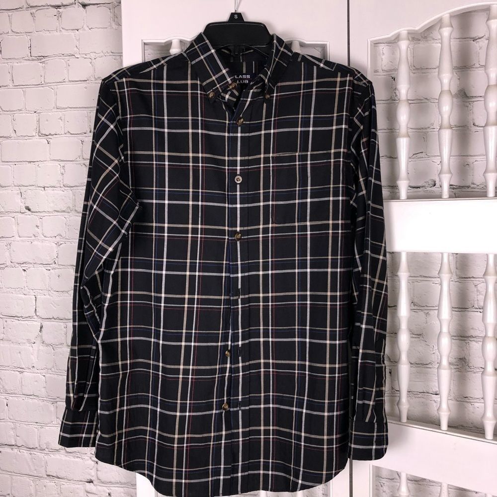 Men’s Black Plaid Button Down  Sz. 16 M Shirt